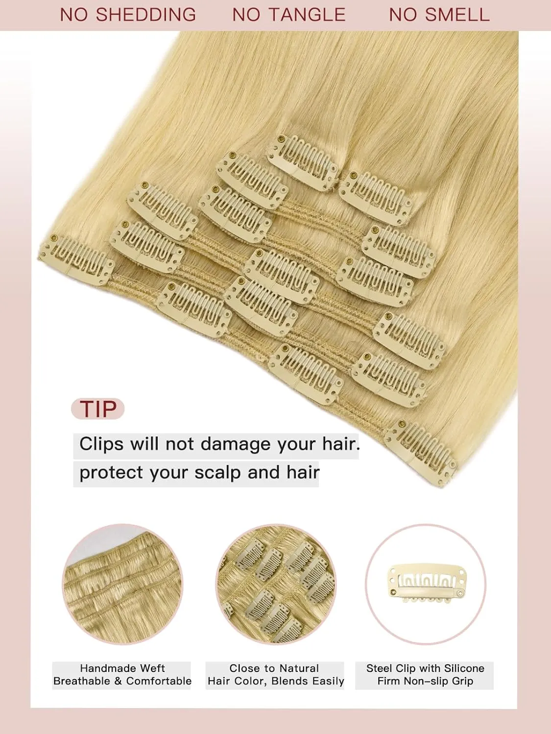LOVELINE Clip in Hair Extensions Real Human Hair, 100% Remy Human Hair Extensions Clip Ins for Women, 7Pcs 20Inch 120g, Bleach Blonde
