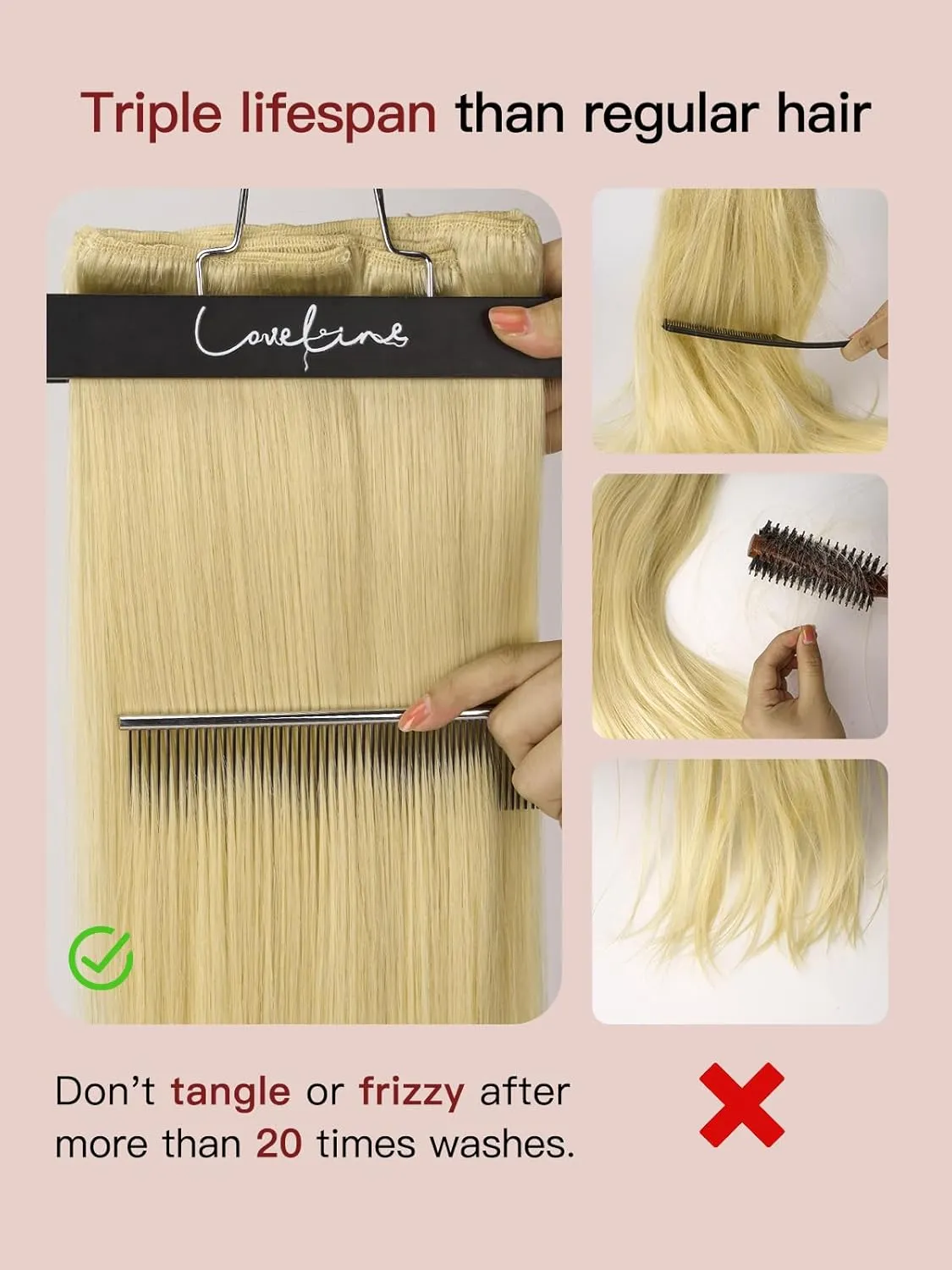 LOVELINE Clip in Hair Extensions Real Human Hair, 100% Remy Human Hair Extensions Clip Ins for Women, 7Pcs 20Inch 120g, Bleach Blonde