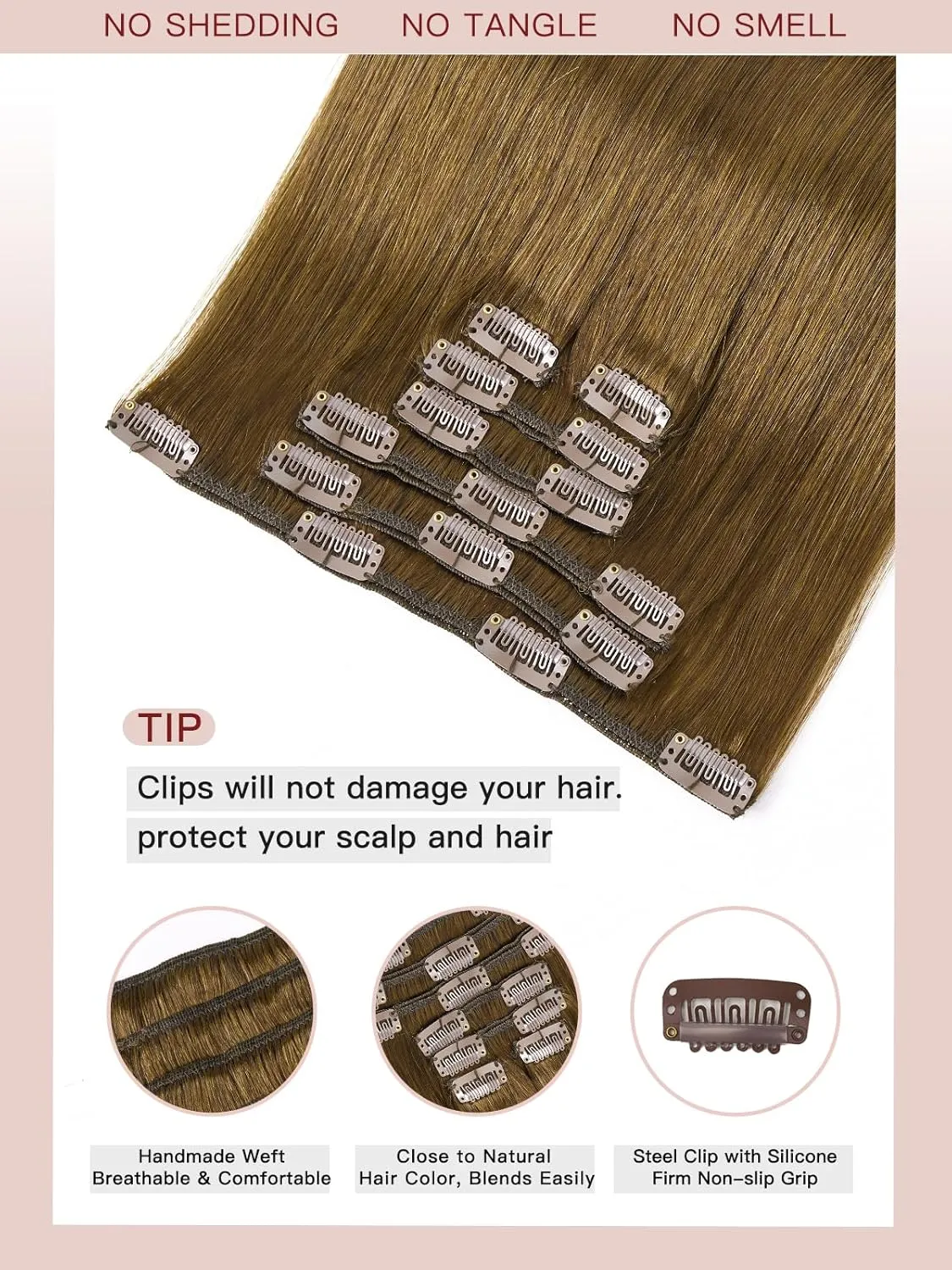LOVELINE Clip in Hair Extensions Real Human Hair, 100% Remy Human Hair Extensions Clip Ins for Women, 7Pcs 20Inch 120g, Chocolate Brown