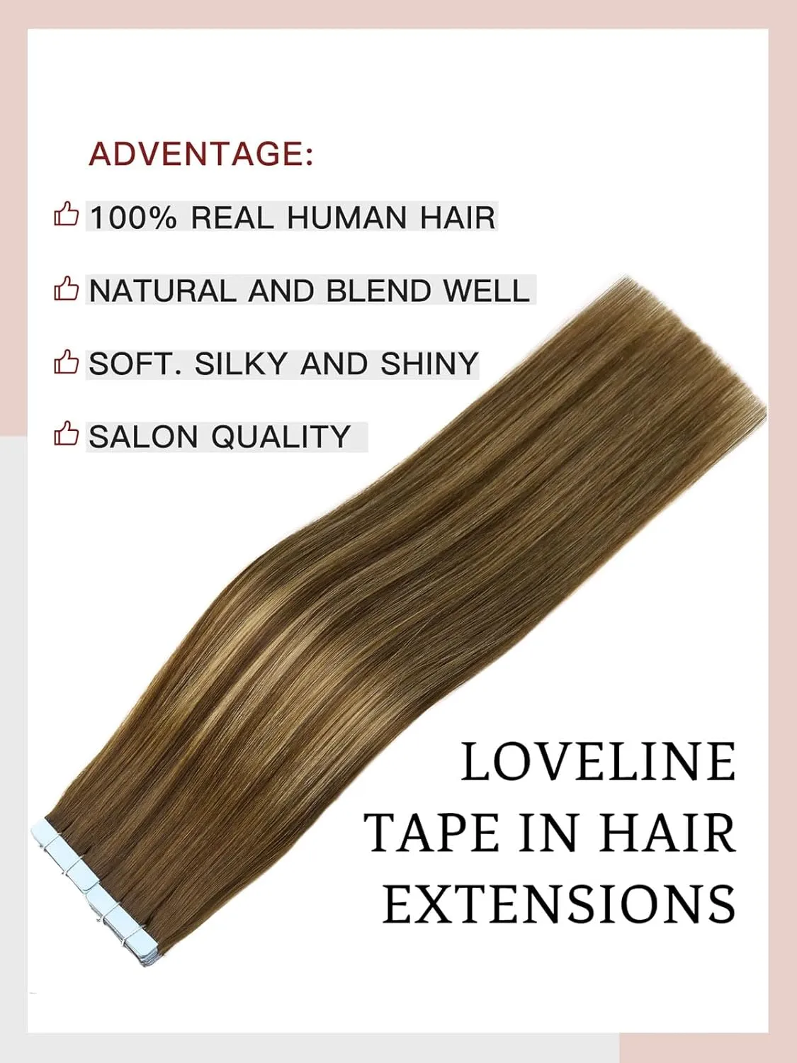LOVELINE Tape in Hair Extensions Human Hair, Balayage Chocolate Brown to Caramel Blonde, 14 Inch 20pcs 40g, Skin Weft Seamless Invisible, Soft and Thick Luxury Remy Human Hair Extensions