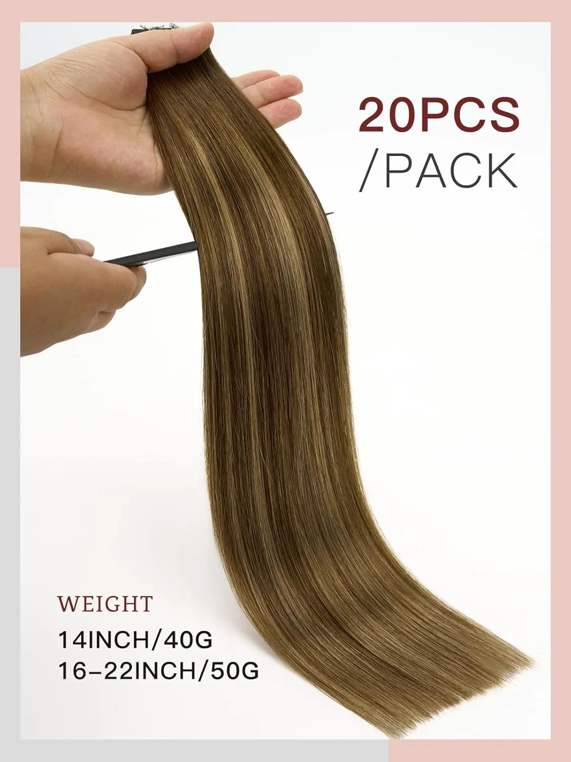 LOVELINE Tape in Hair Extensions Human Hair, Balayage Chocolate Brown to Caramel Blonde, 14 Inch 20pcs 40g, Skin Weft Seamless Invisible, Soft and Thick Luxury Remy Human Hair Extensions