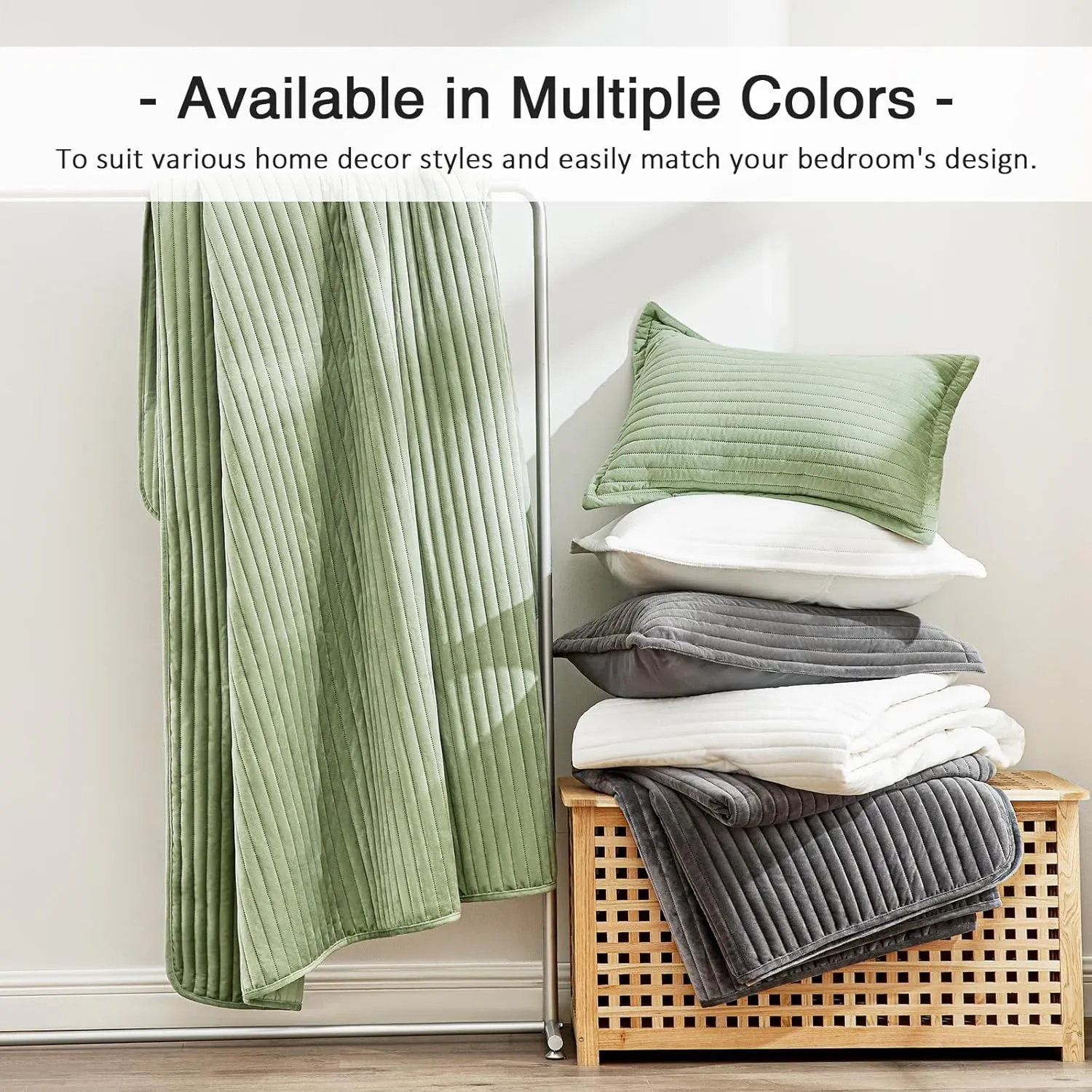 Love's cabin Velvet Quilts for Queen Bedspreads Bedding Set - Luxury Velvet Quilt Lightweight Bedspread - Striped Pattern Comforter Coverlet for All Season - Grey, 3 Piece (1 Quilt, 2 Pillow Shams)