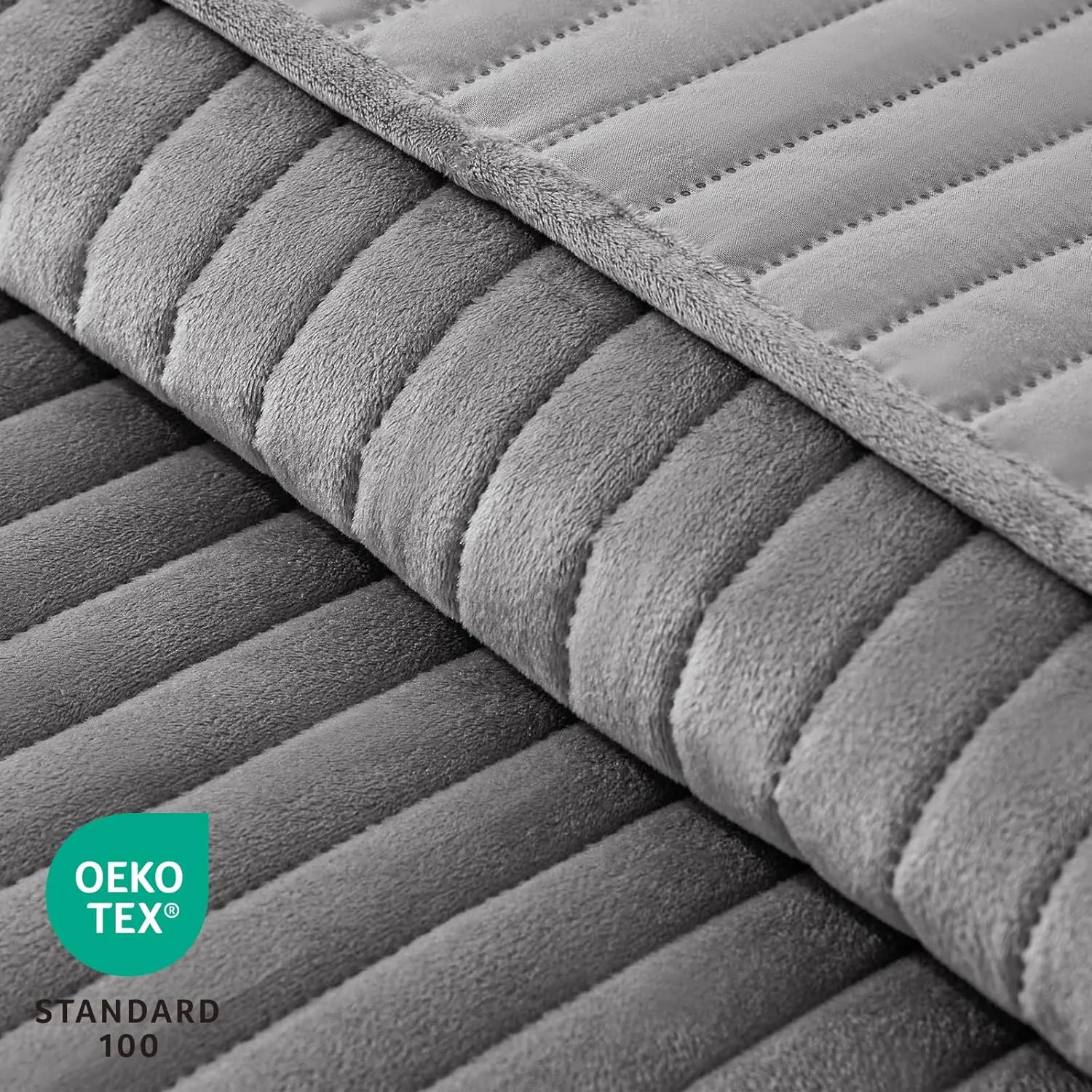 Love's cabin Velvet Quilts for Queen Bedspreads Bedding Set - Luxury Velvet Quilt Lightweight Bedspread - Striped Pattern Comforter Coverlet for All Season - Grey, 3 Piece (1 Quilt, 2 Pillow Shams)