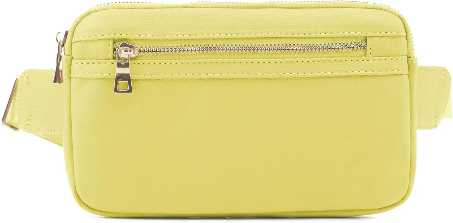 LOVESOME Vegan Leather Everywhere Fashion Waist Bag Fanny Pack Crossbody Bag Belt Bag Sling Bag with Adjustable Strap for Women (Yellow)