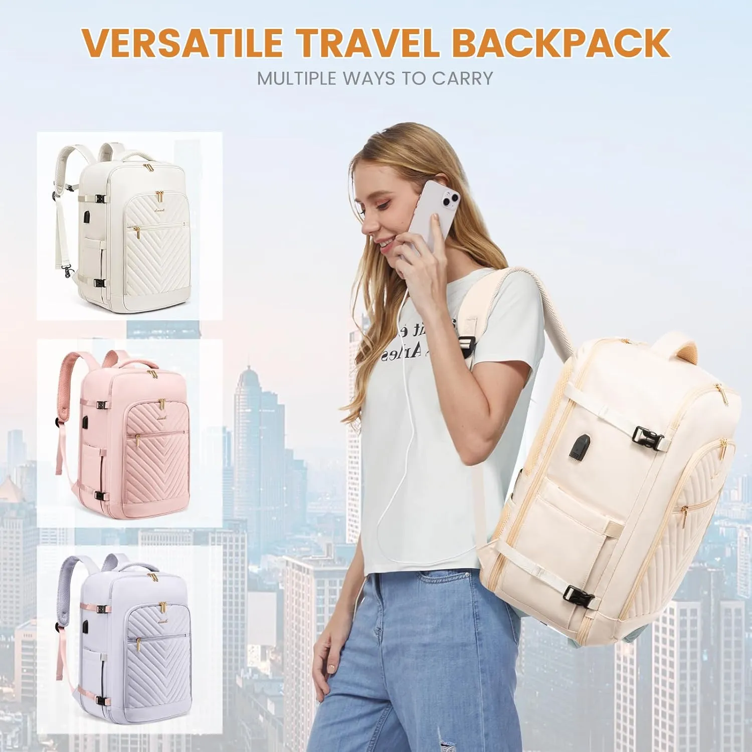 LOVEVOOK Large Travel Backpack for Women,Carry on Backpack Flight Approved,Personal Item Backpack Travel Bag with 3 Packing Cubes,Waterproof Back Pack TSA Fit 17inch Laptop Luggage with USB Port
