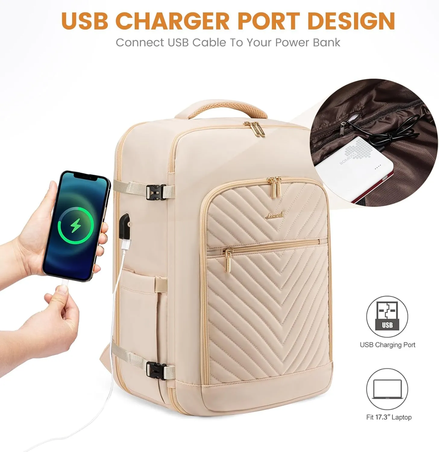 LOVEVOOK Large Travel Backpack for Women,Carry on Backpack Flight Approved,Personal Item Backpack Travel Bag with 3 Packing Cubes,Waterproof Back Pack TSA Fit 17inch Laptop Luggage with USB Port