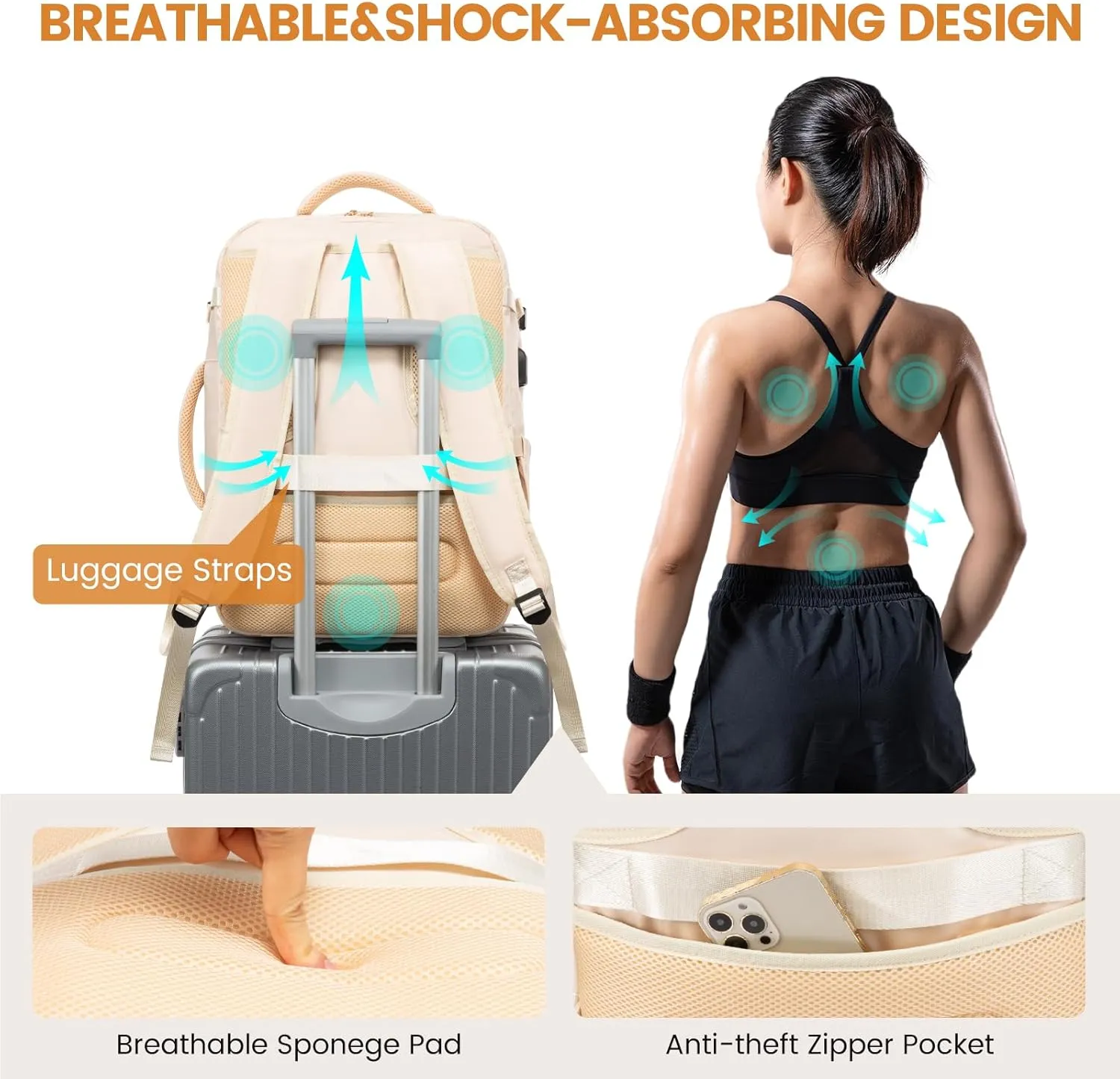 LOVEVOOK Large Travel Backpack for Women,Carry on Backpack Flight Approved,Personal Item Backpack Travel Bag with 3 Packing Cubes,Waterproof Back Pack TSA Fit 17inch Laptop Luggage with USB Port