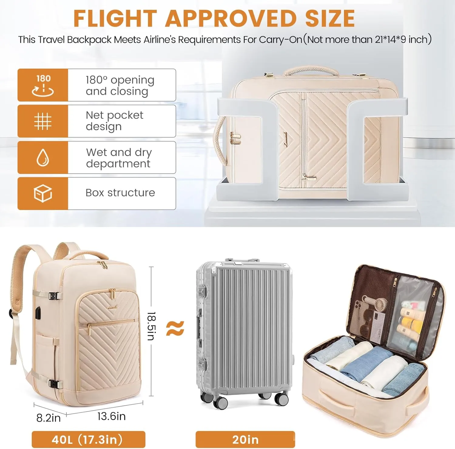 LOVEVOOK Large Travel Backpack for Women,Carry on Backpack Flight Approved,Personal Item Backpack Travel Bag with 3 Packing Cubes,Waterproof Back Pack TSA Fit 17inch Laptop Luggage with USB Port