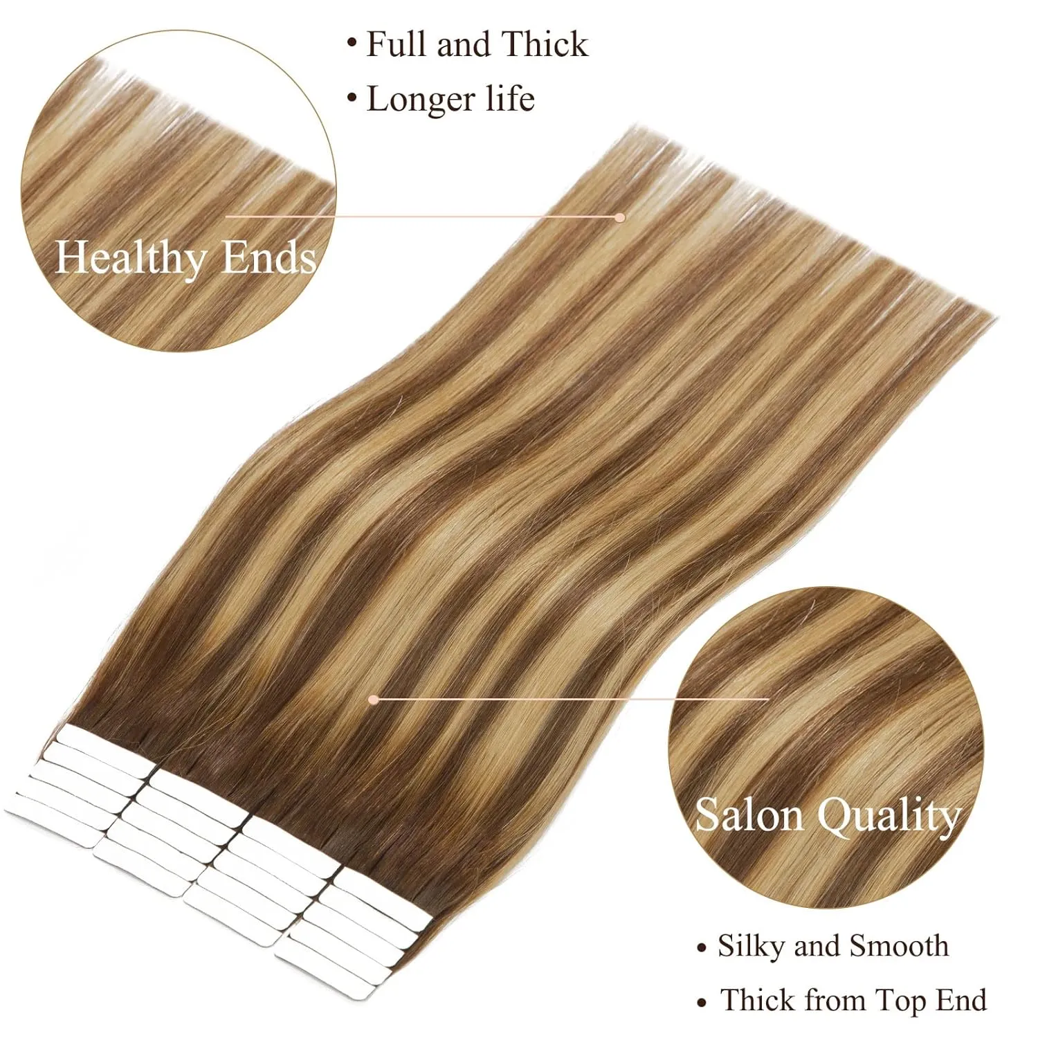 Loxxy 20pcs 30g Tape in Hair Extensions Human Hair Chocolate Brown to Caramel Blonde Remy Hair Tape in Extensions Balayage Seamless Straight Real Hair Extensions Tape Ins Natural Hair 12 Inch