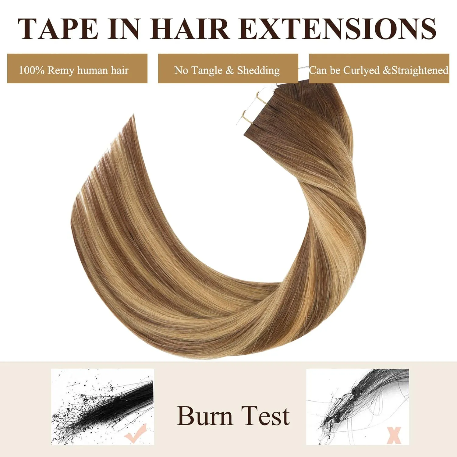 Loxxy 20pcs 30g Tape in Hair Extensions Human Hair Chocolate Brown to Caramel Blonde Remy Hair Tape in Extensions Balayage Seamless Straight Real Hair Extensions Tape Ins Natural Hair 12 Inch
