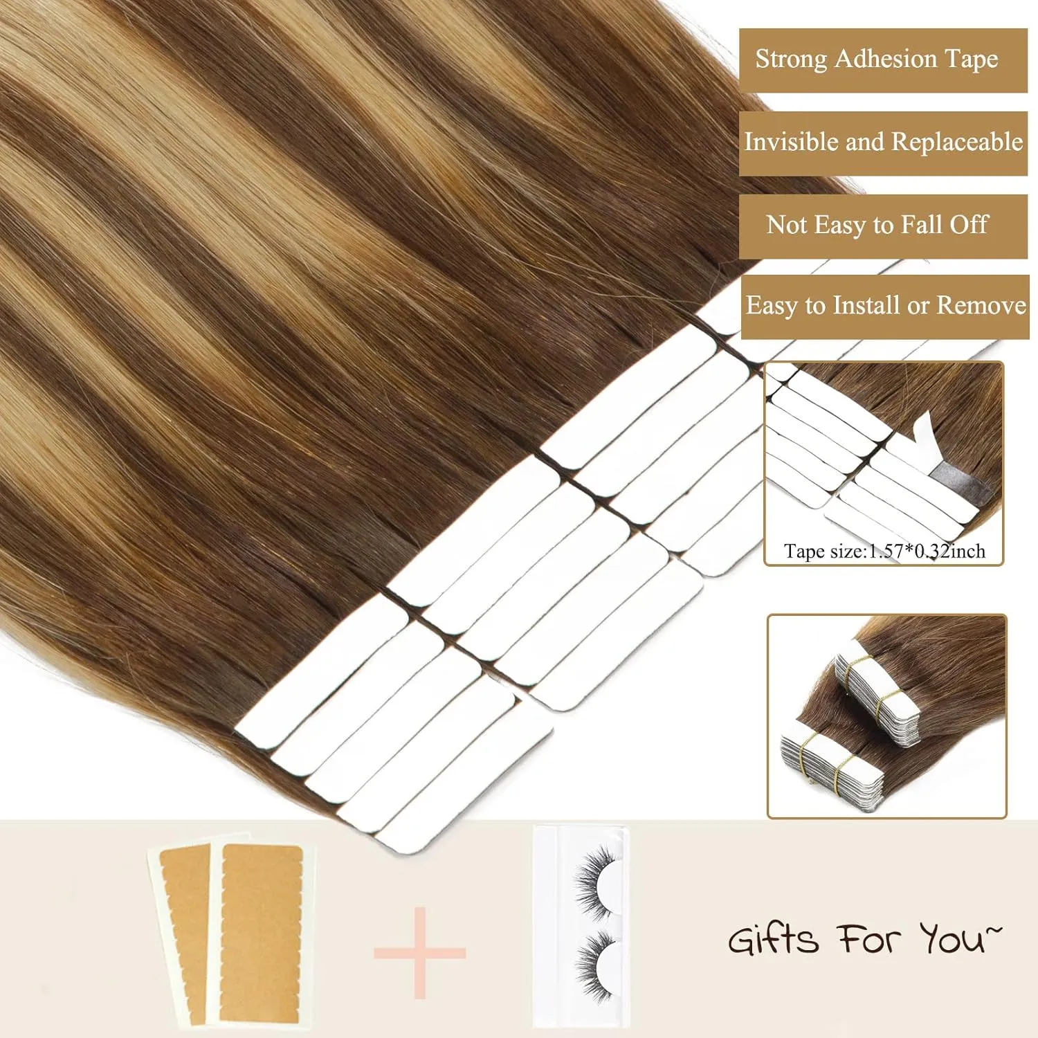 Loxxy 20pcs 30g Tape in Hair Extensions Human Hair Chocolate Brown to Caramel Blonde Remy Hair Tape in Extensions Balayage Seamless Straight Real Hair Extensions Tape Ins Natural Hair 12 Inch