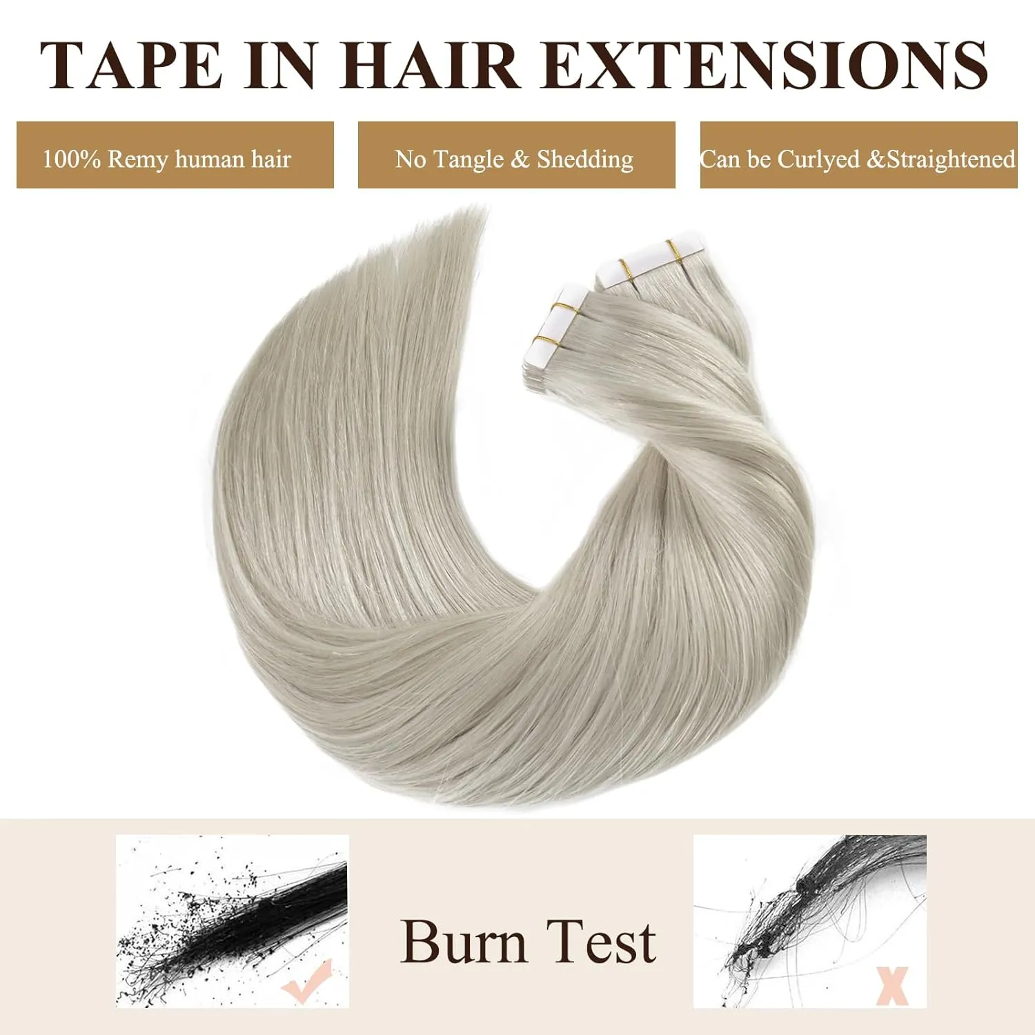 Loxxy Blonde Tape in Hair Extensions Human Hair 14Inch Light Grey 50g/pack 20pcs Straight Seamless Skin Weft Remy Human Hair Tape Ins Extensions Double Weft Straight Soft Hair