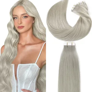 Loxxy Blonde Tape in Hair Extensions Human Hair 14Inch Light Grey 50g/pack 20pcs Straight Seamless Skin Weft Remy Human Hair Tape Ins Extensions Double Weft Straight Soft Hair