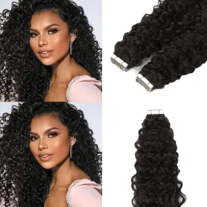 Loxxy Brazilian Curly Tape in Hair Extensions Human Hair Black Women 12inch Natural Black Color #1B Jerry Curly Tape ins Human Hair 3c Remy hair Extensions Double Sided Invisible 16pcs 40grams
