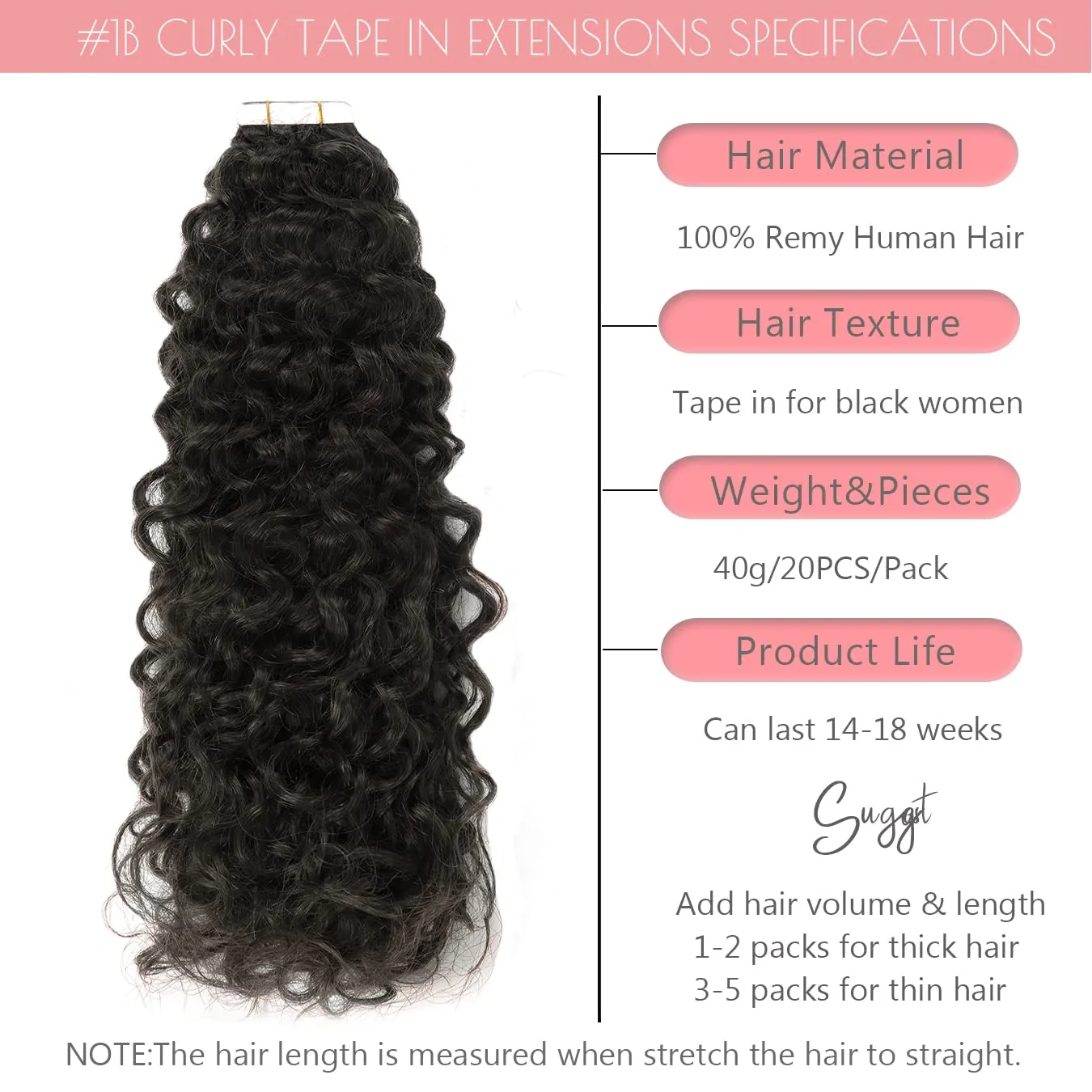 Loxxy Brazilian Curly Tape in Hair Extensions Human Hair Black Women 12inch Natural Black Color #1B Jerry Curly Tape ins Human Hair 3c Remy hair Extensions Double Sided Invisible 16pcs 40grams