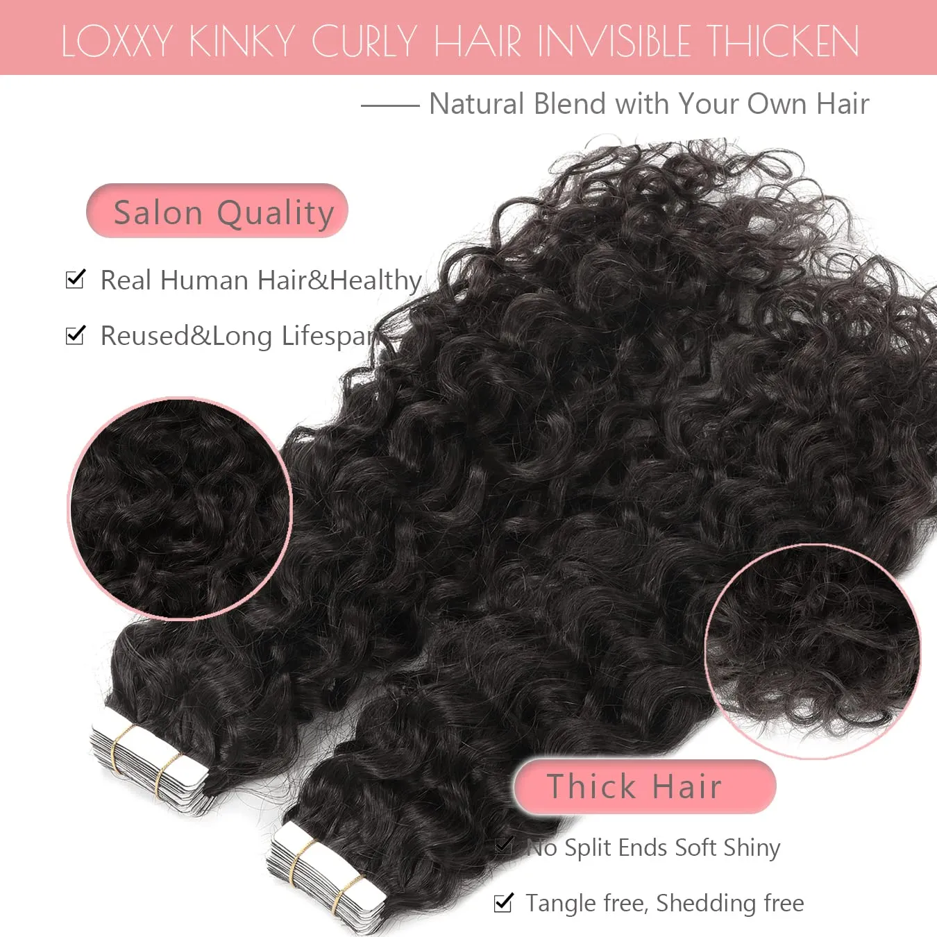 Loxxy Brazilian Curly Tape in Hair Extensions Human Hair Black Women 12inch Natural Black Color #1B Jerry Curly Tape ins Human Hair 3c Remy hair Extensions Double Sided Invisible 16pcs 40grams