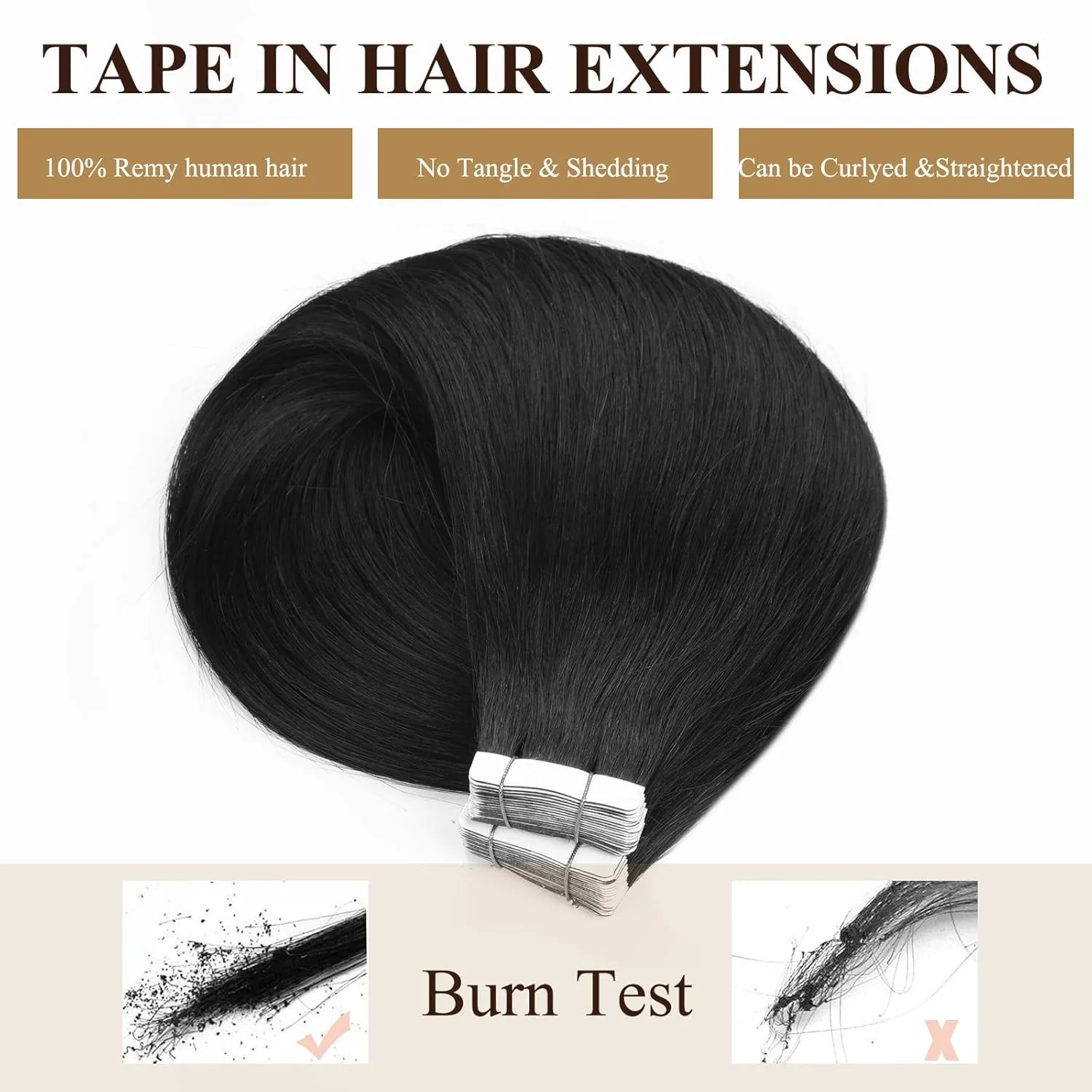 Loxxy Human Hair Tape in Extensions12 Inch Invisible Jet Black Hair Extensions Real Human Hair Tape in Double Side Skin Weft Glue in Seamless #1 50g 20pcs