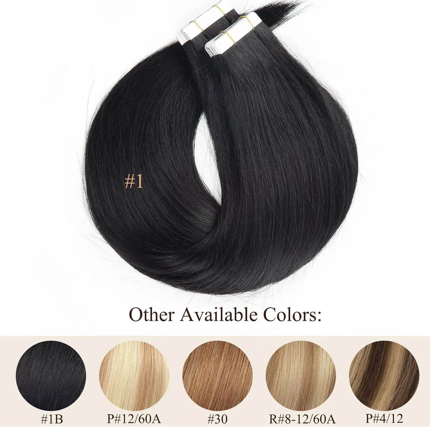 Loxxy Human Hair Tape in Extensions12 Inch Invisible Jet Black Hair Extensions Real Human Hair Tape in Double Side Skin Weft Glue in Seamless #1 50g 20pcs