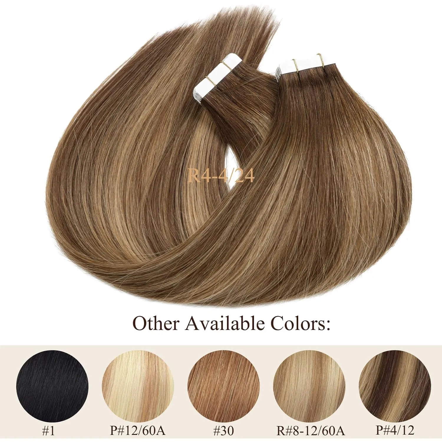 Loxxy Real Human Hair Tape in Extensions Ombre Medium Brown Fading to Hightlights Blonde Double Sided Tape For Hair Extensions Tape in 12Inch 50g 20Pcs Straight Tape in Hair Extensions R4/24/4