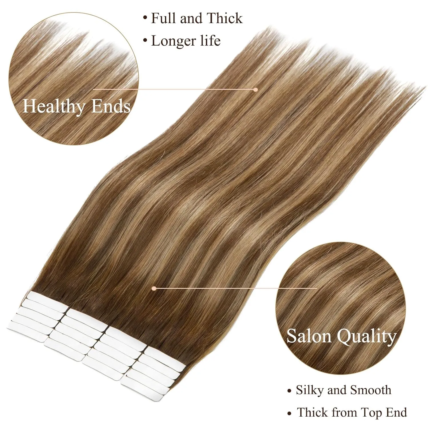 Loxxy Real Human Hair Tape in Extensions Ombre Medium Brown Fading to Hightlights Blonde Double Sided Tape For Hair Extensions Tape in 12Inch 50g 20Pcs Straight Tape in Hair Extensions R4/24/4