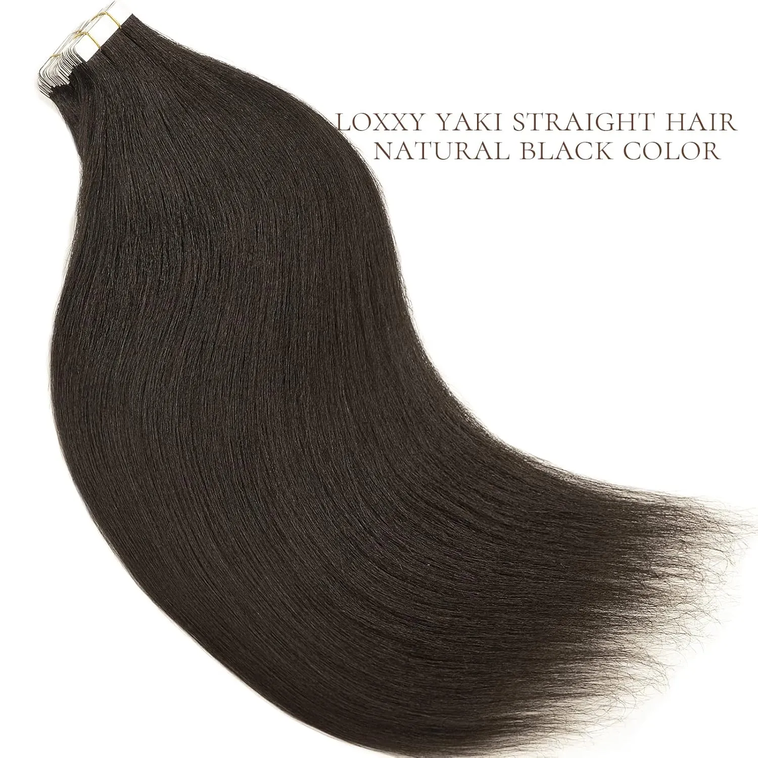 Loxxy Yaki Straight Tape in Hair Extensions Human Hair Black Women 16pcs 40g Seamless Skin Weft Yaki Tape in Extensions Human Hair Natural Black Full Head Remy Kinky Straight Tape Ins 12inch