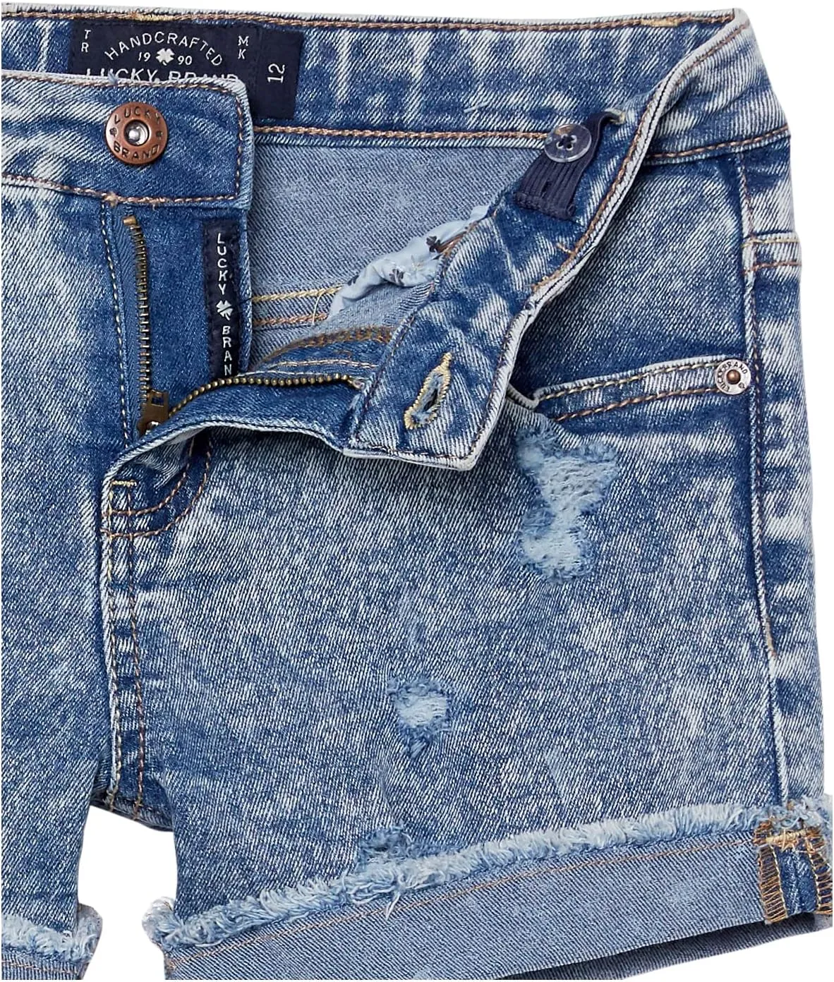 Lucky Brand Girls' Cuffed Jean Shorts, Stretch Denim with 5 Pockets, Mid to High Rise Waist