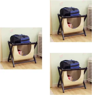Luggage Rack - Suitcase Stand for Guest Room Folding, Foldable Suitcase Racks, Clothes Storage Bags, Black Solid Wood Travel Bag Organizer for Hotel Rooms, 63X45X50CM