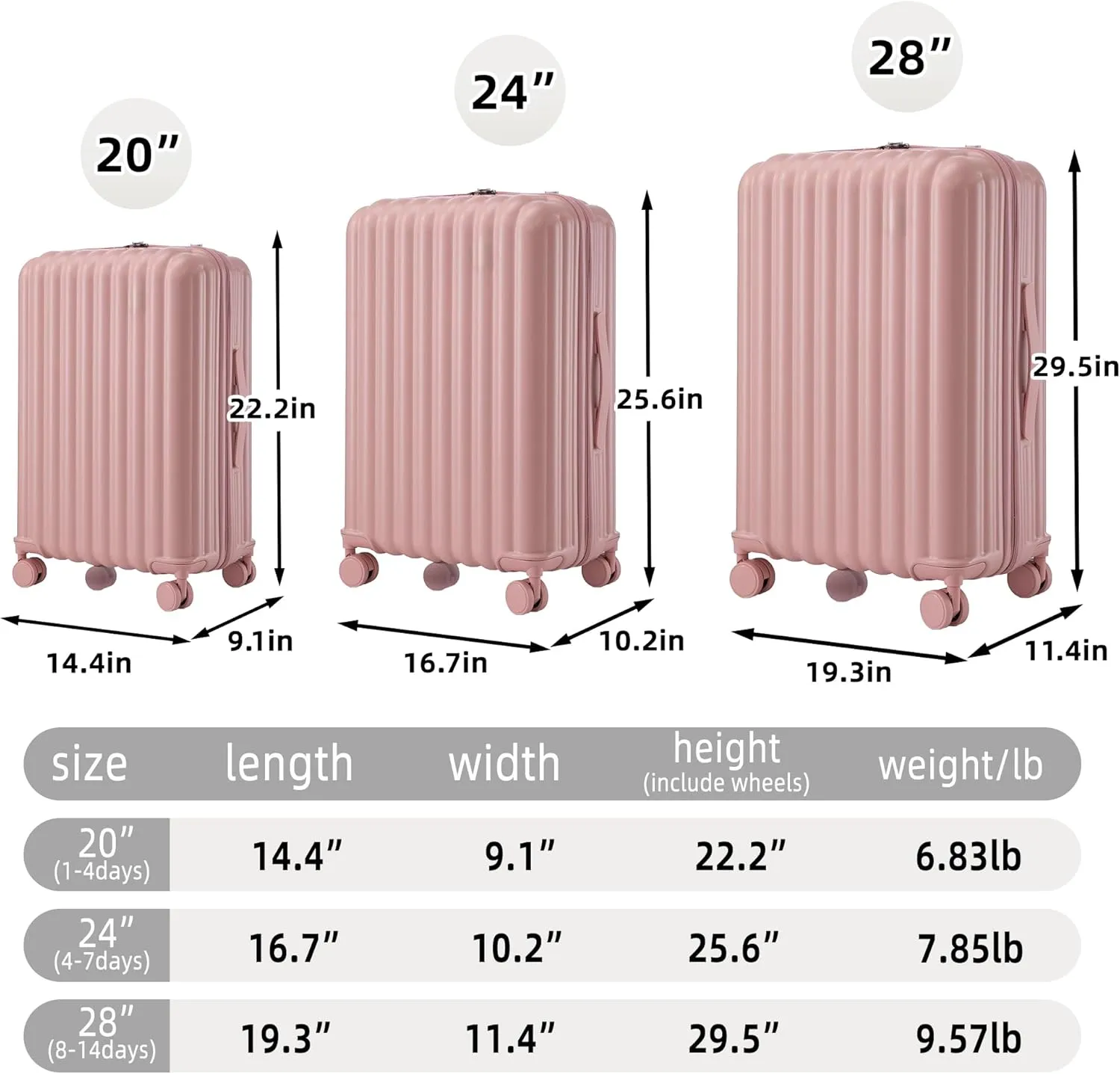 Luggage Set,3 Piece Suitcase with Spinner Wheels, Suitcase with Tsa Lock Cup Holder Phone Holder,Carry On Luggage Easy Travel for Men and Women,Pink