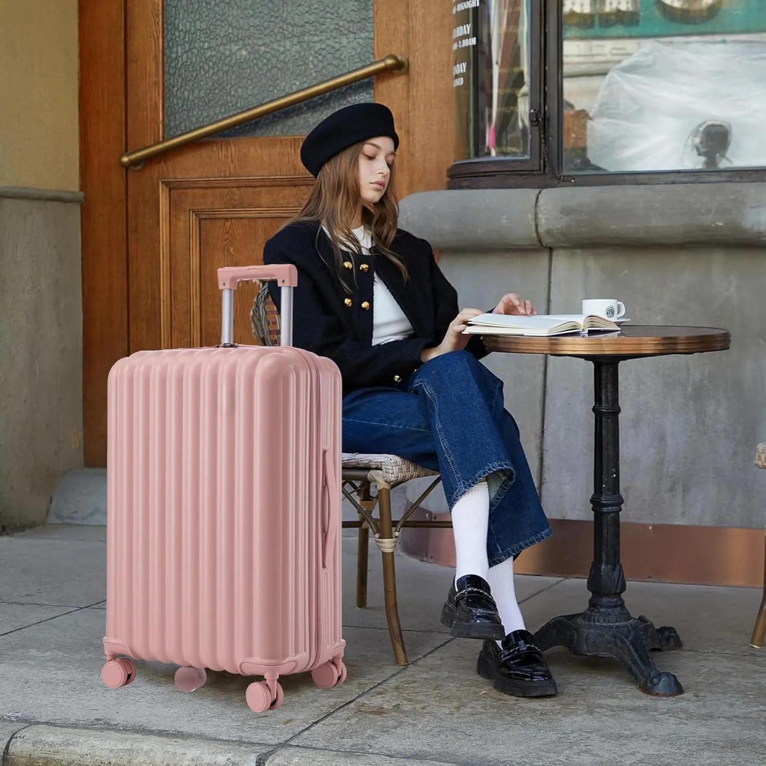 Luggage Set,3 Piece Suitcase with Spinner Wheels, Suitcase with Tsa Lock Cup Holder Phone Holder,Carry On Luggage Easy Travel for Men and Women,Pink