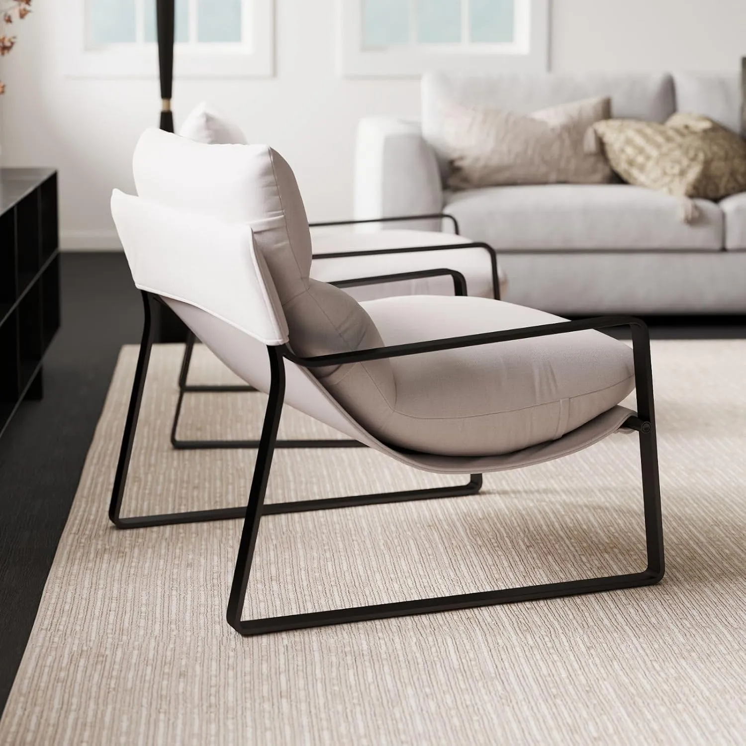 LukeAlon Modern Linen Accent Armchair, Upholstered Soft Living Room Chair with Metal Base Removable Thickened Cushion Single Sofa Chair Comfy Lounge Chair for Bedroom Living Room, White