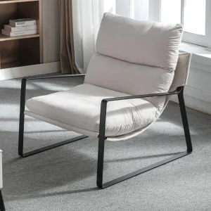 LukeAlon Modern Linen Accent Armchair, Upholstered Soft Living Room Chair with Metal Base Removable Thickened Cushion Single Sofa Chair Comfy Lounge Chair for Bedroom Living Room, White