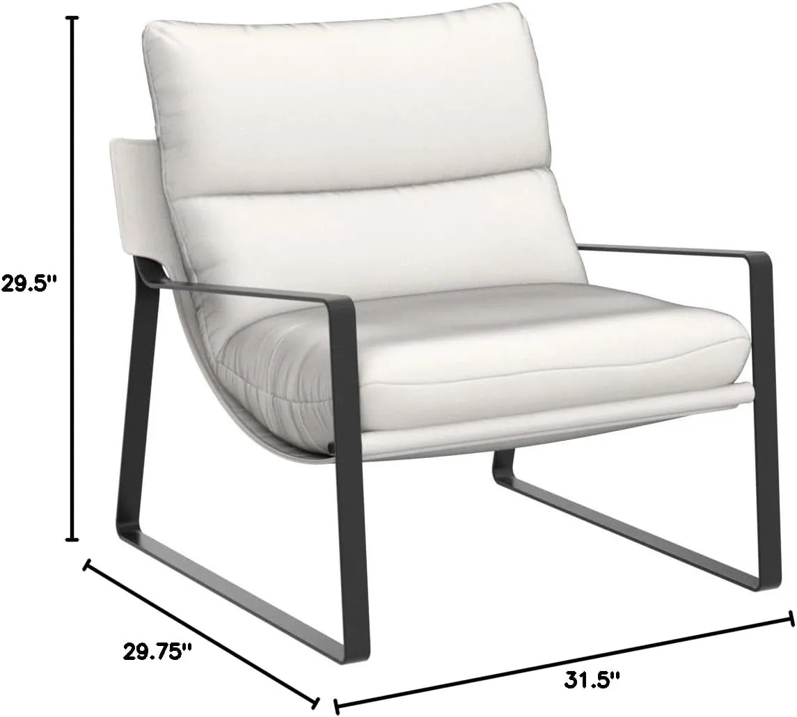 LukeAlon Modern Linen Accent Armchair, Upholstered Soft Living Room Chair with Metal Base Removable Thickened Cushion Single Sofa Chair Comfy Lounge Chair for Bedroom Living Room, White