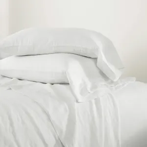 Luna Linen White Sheet Set, Queen Size, White Solid Pattern