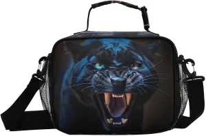 Lunch Box Roar Leopard Black for Men Women Insulated Lunch Bag for Travel, Work, Picnic, Reusable Cooler Tote Bag with Adjustable Shoulder Strap