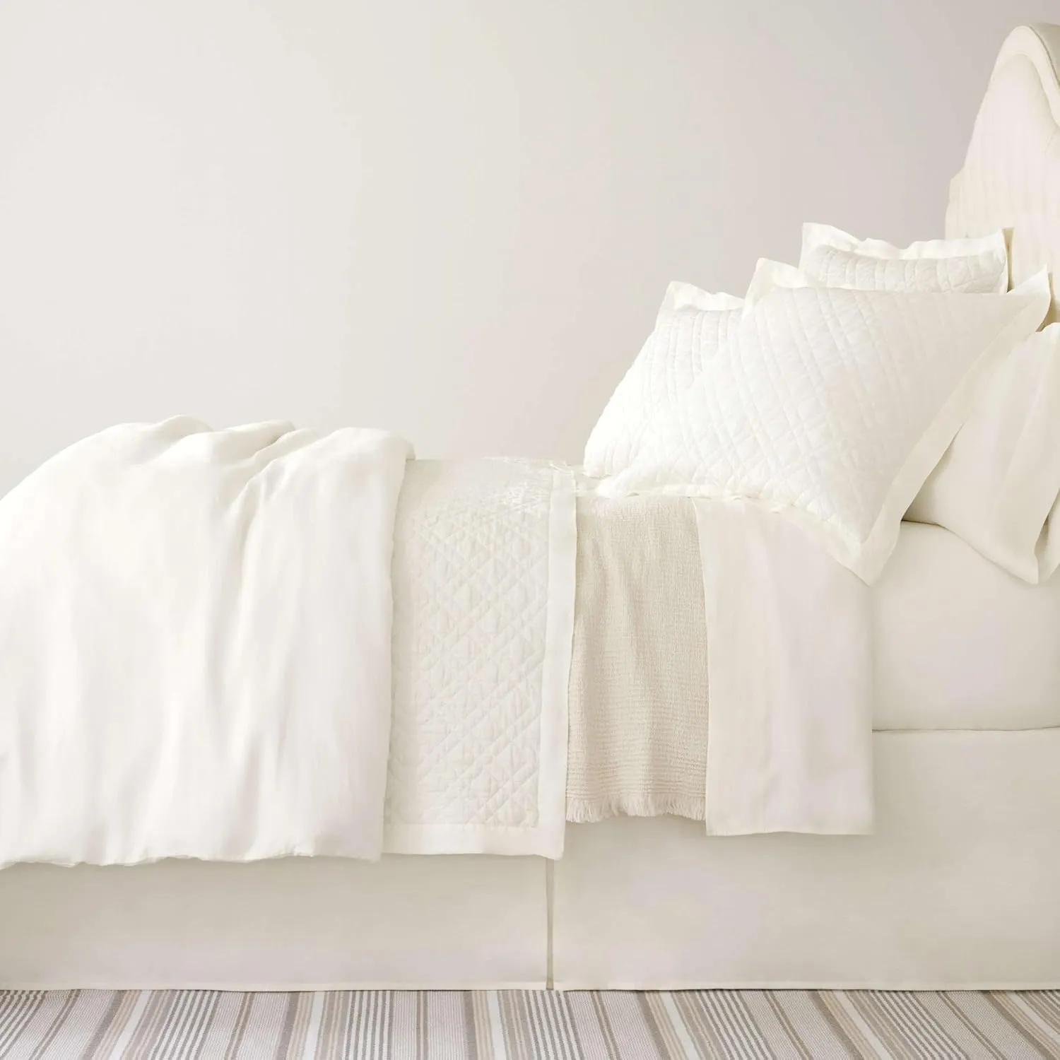 Lush Linen Ivory Bed Skirt, King Size, Ivory Solid Pattern