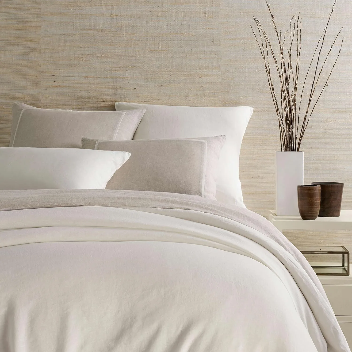 Lush Linen Ivory Duvet Sham, Euro Size, Ivory Solid Pattern