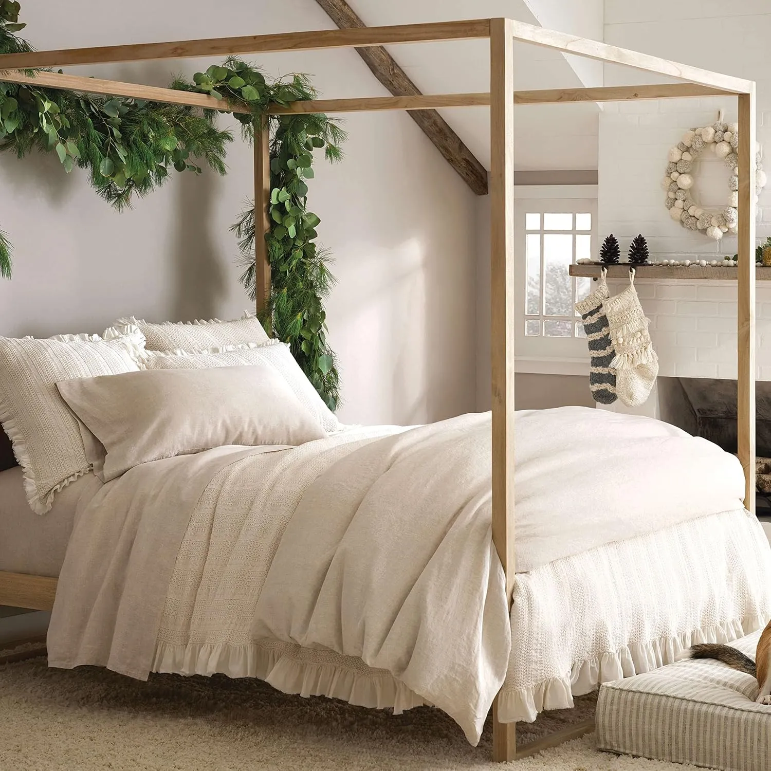 Lush Linen Natural Duvet Cover, Full/Queen Size, Neutral Solid Pattern