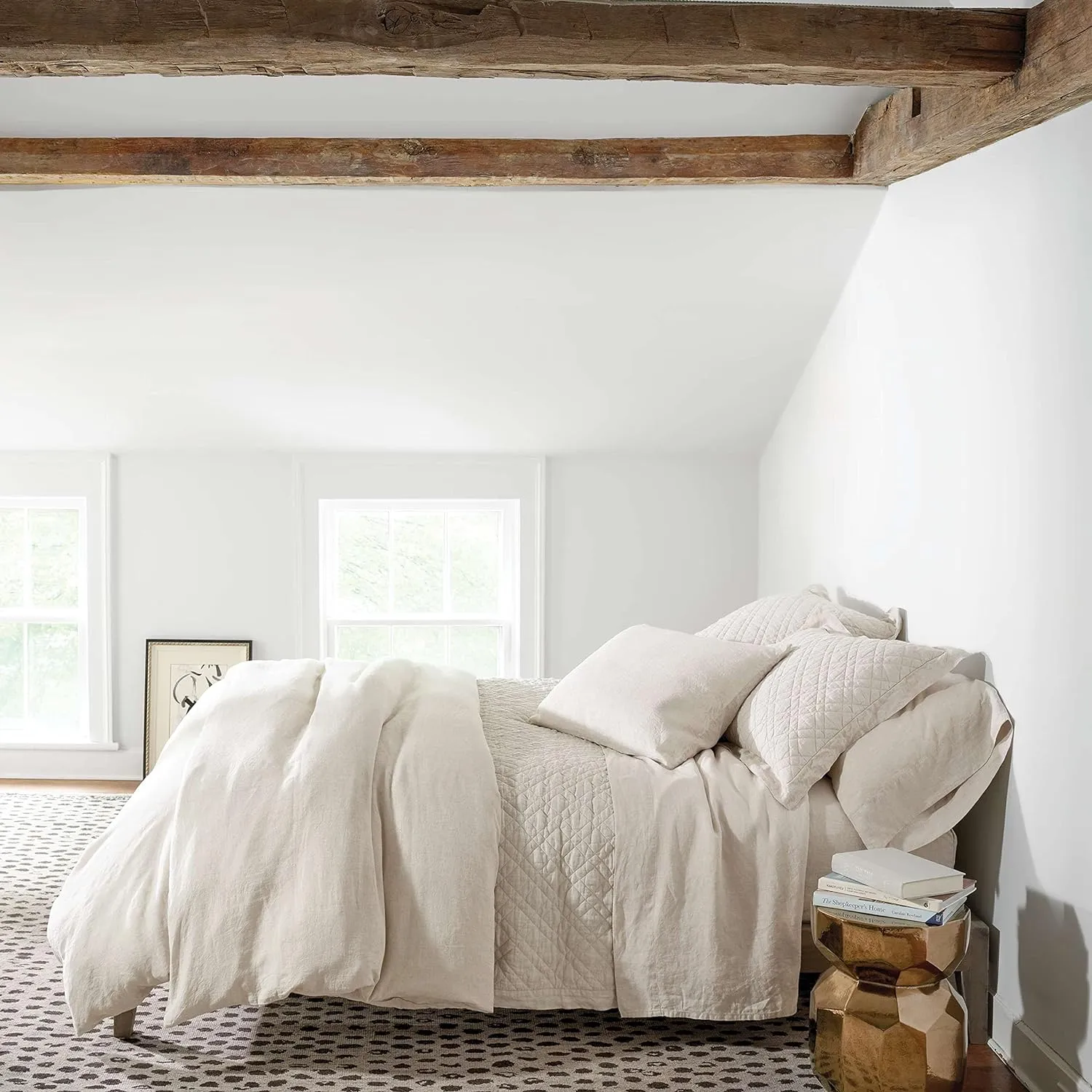 Lush Linen Natural Duvet Cover, Full/Queen Size, Neutral Solid Pattern