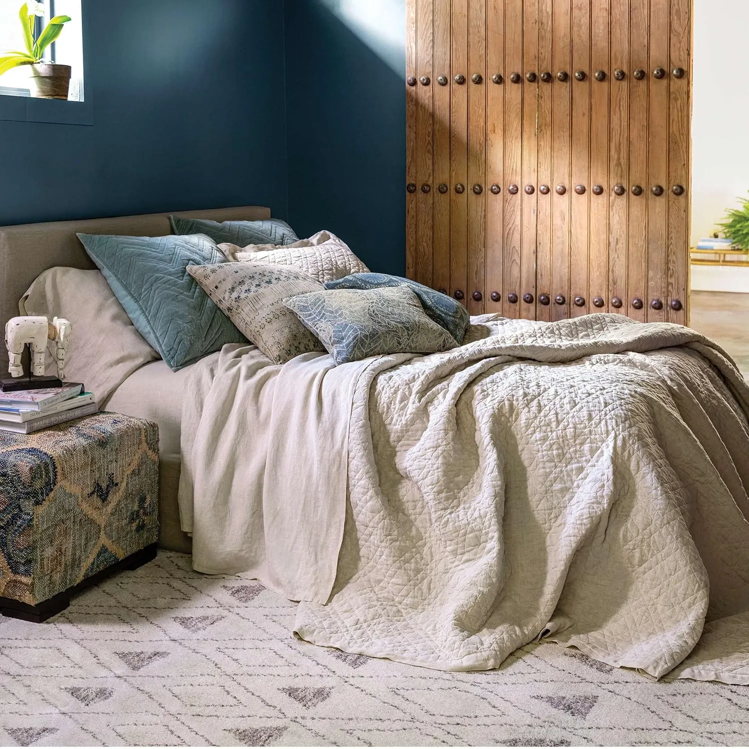 Lush Linen Natural Sheet Set, Queen Size, Neutral Solid Pattern