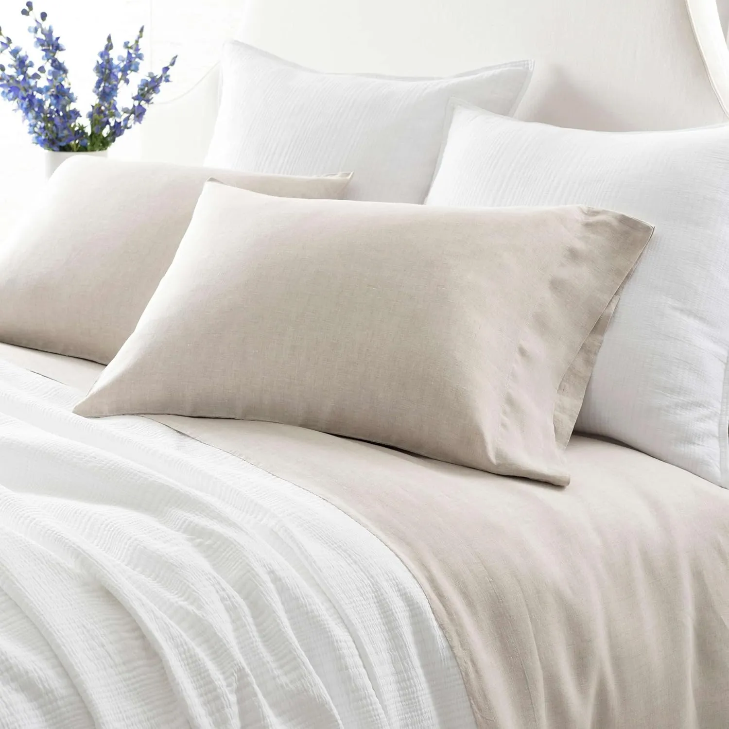 Lush Linen Natural Sheet Set, Queen Size, Neutral Solid Pattern