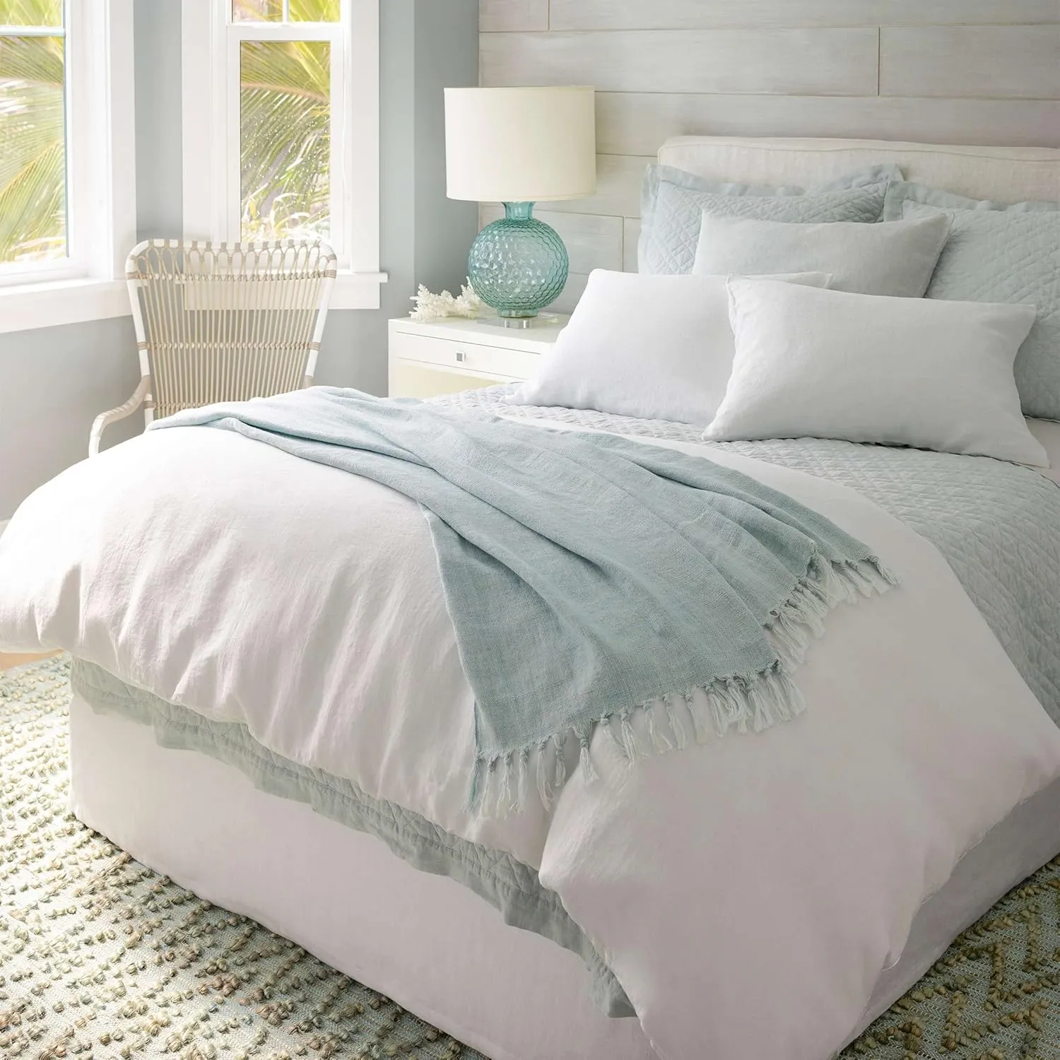 Lush Linen Sky Duvet Sham, Euro Size, Sky Blue/Blue Solid Pattern