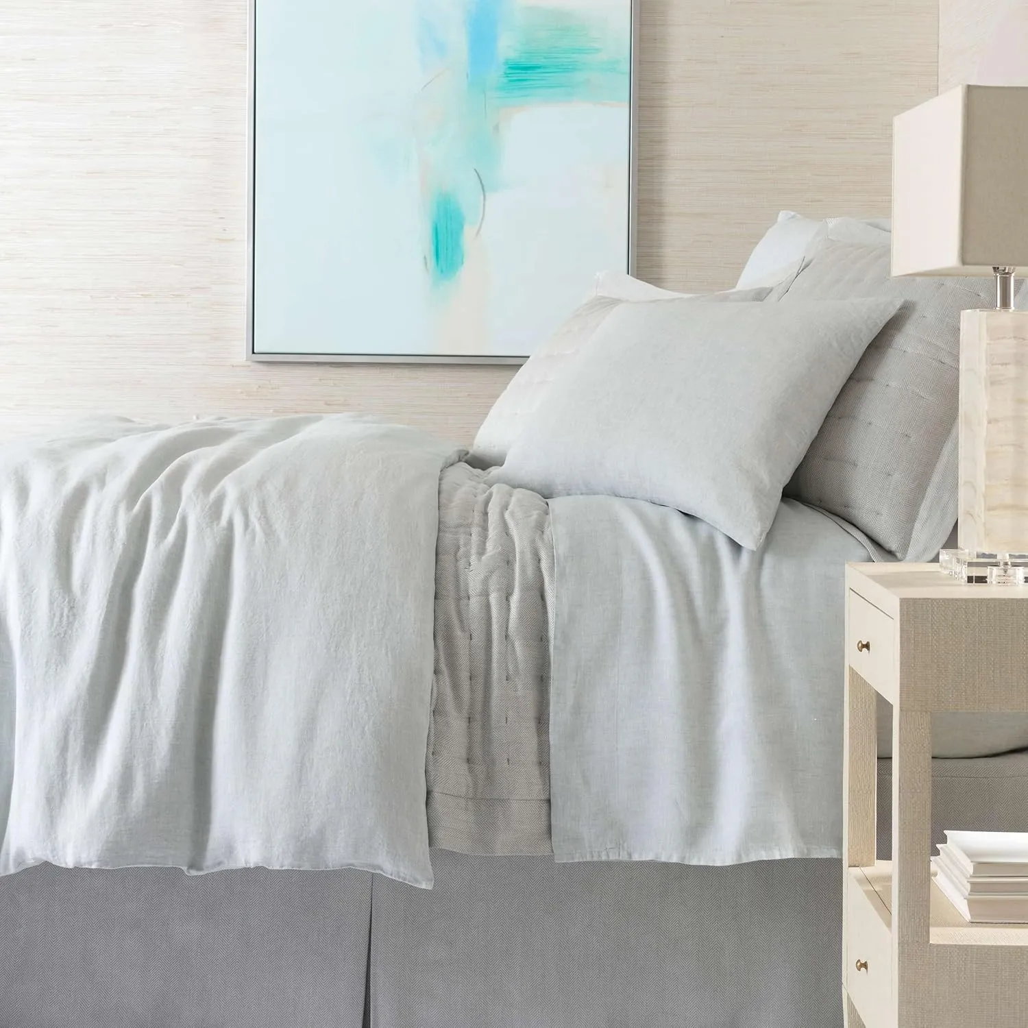 Lush Linen Sky Duvet Sham, Euro Size, Sky Blue/Blue Solid Pattern