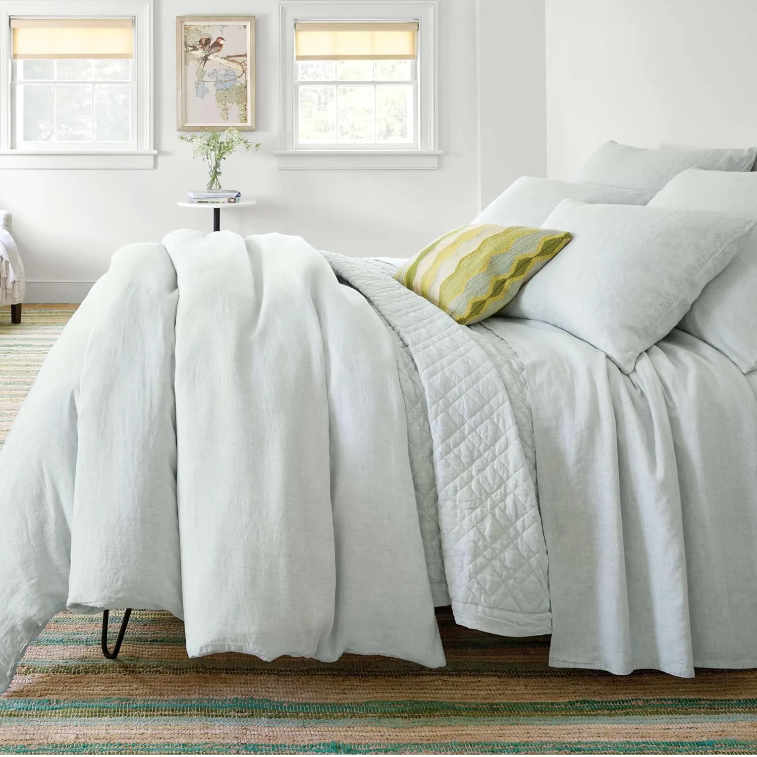 Lush Linen Sky Duvet Sham, Euro Size, Sky Blue/Blue Solid Pattern