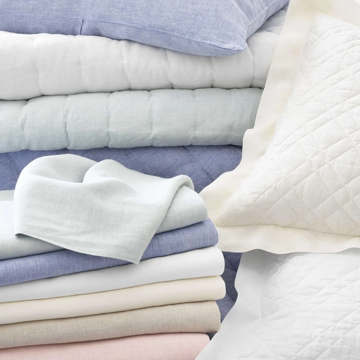 Lush Linen Sky Puff Quilt, King Size, Sky Blue Solid Pattern