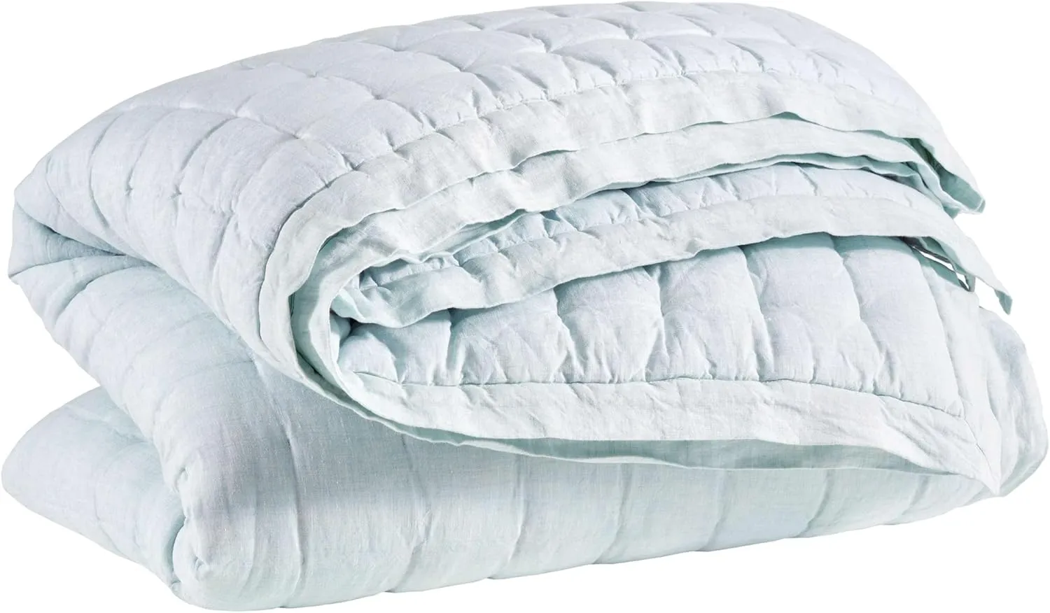 Lush Linen Sky Puff Quilt, King Size, Sky Blue Solid Pattern