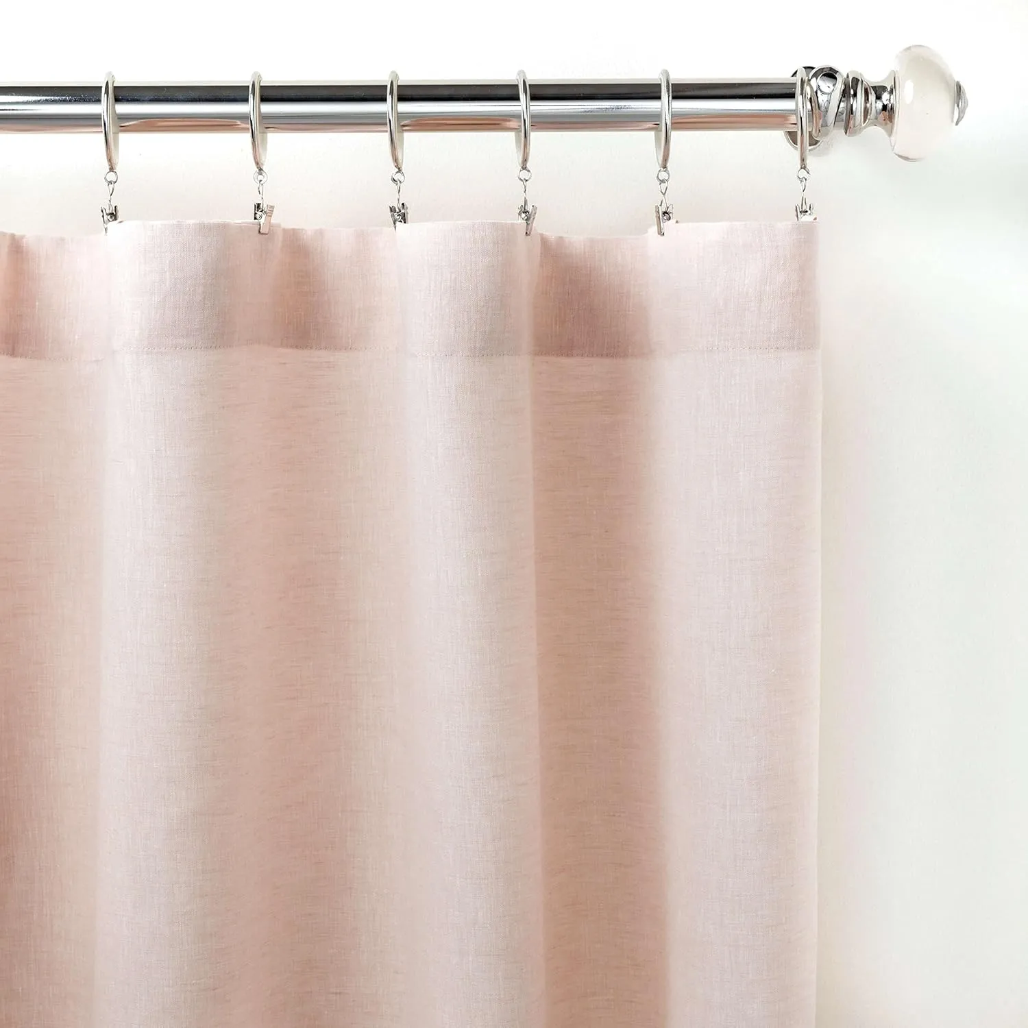 Lush Linen Slipper Pink Curtain Panel, 55" W x 63" L, Pink Solid Pattern