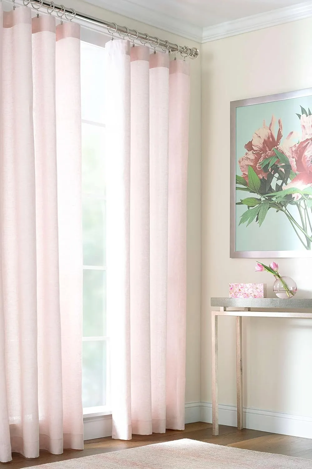 Lush Linen Slipper Pink Curtain Panel, 55" W x 63" L, Pink Solid Pattern