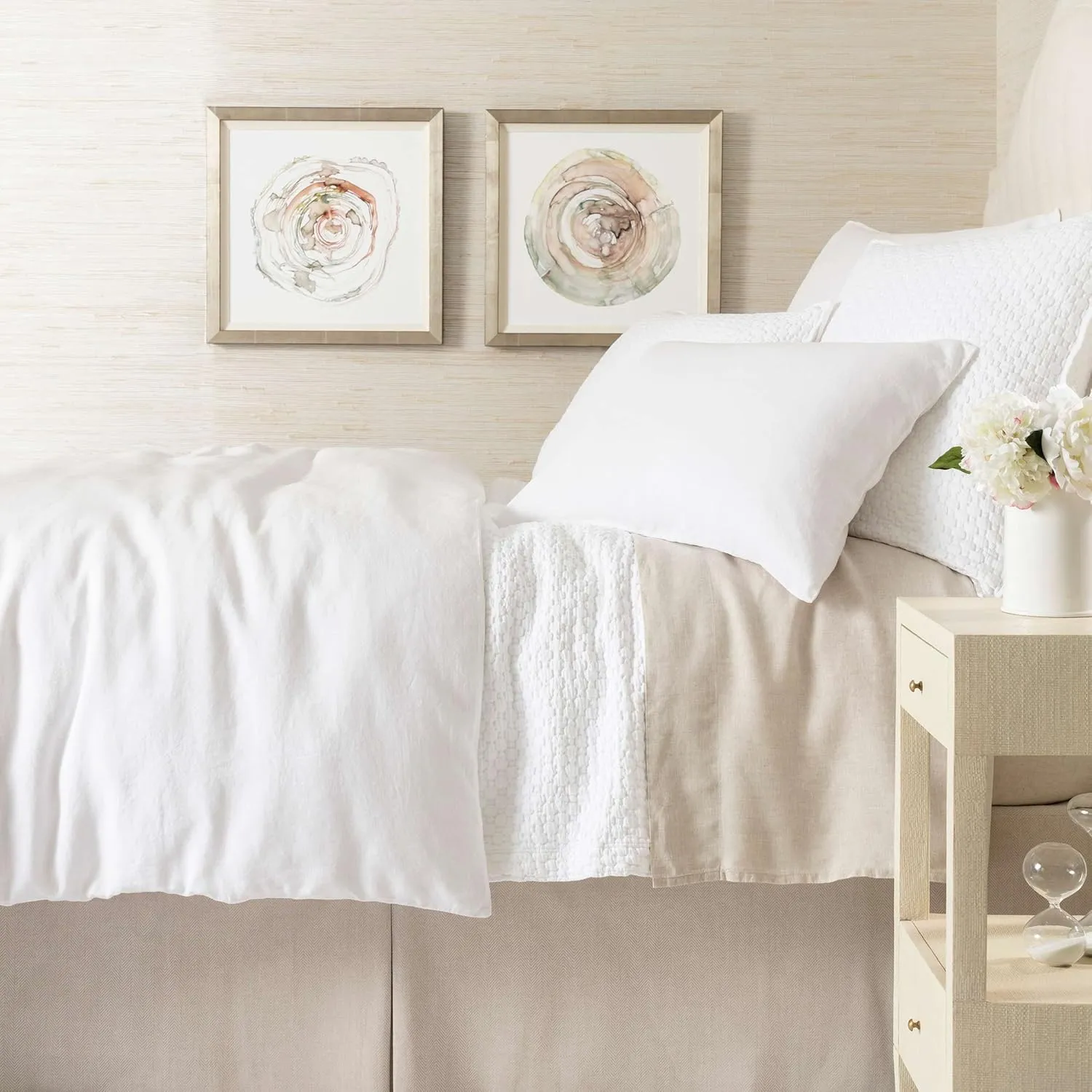 Lush Linen White Duvet Cover, Full/Queen Size, White Solid Pattern