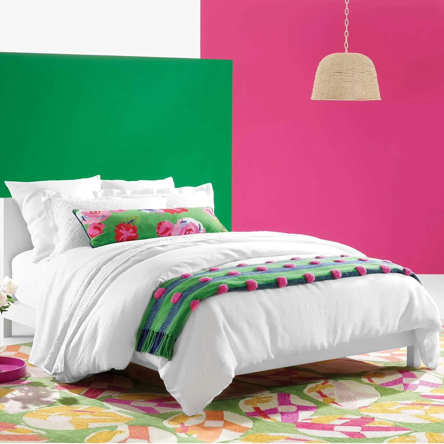 Lush Linen White Duvet Cover, Full/Queen Size, White Solid Pattern