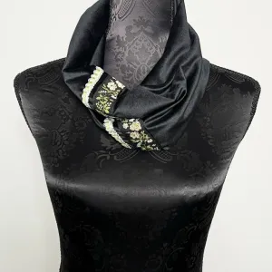 Luxe Collar - Loop Scarf - Black Velvet - Floral Trim